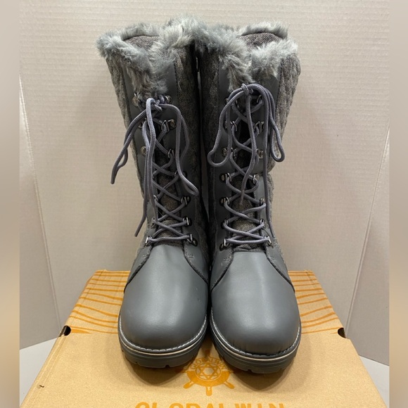 NIB Sz 10 Globalwin Grey Mid-Calf Winter Fur-Lined Lace-Up & Side Zip-Up Boots - Picture 14 of 14